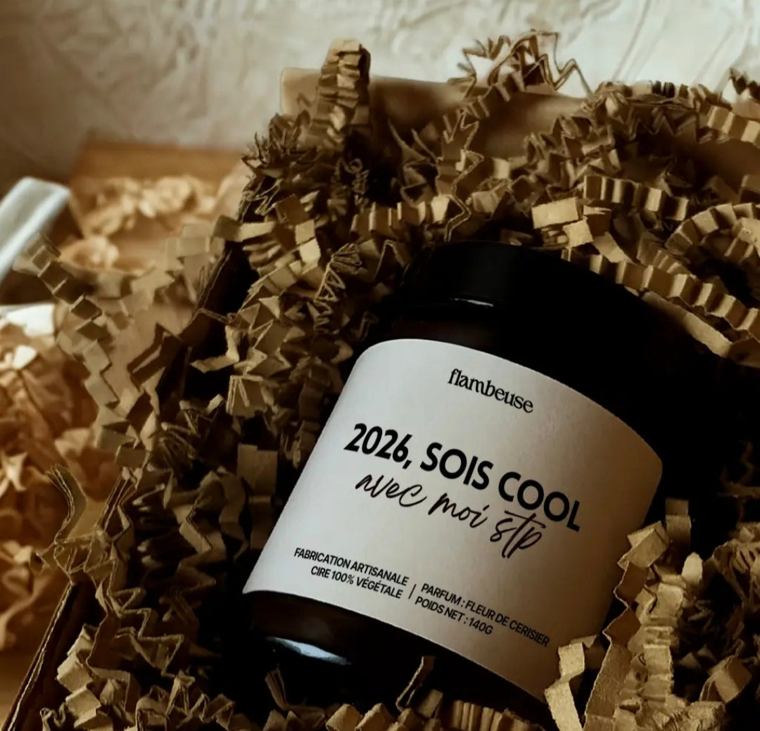 Bougie parfumée "2026, sois cool avec moi stp" - senteur Linge Frais