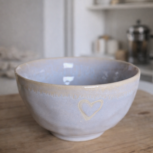 Bol en grès « cœur » – blanc polaire