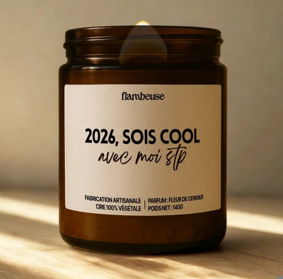 Bougie parfumée "2026, sois cool avec moi stp" - senteur Linge Frais