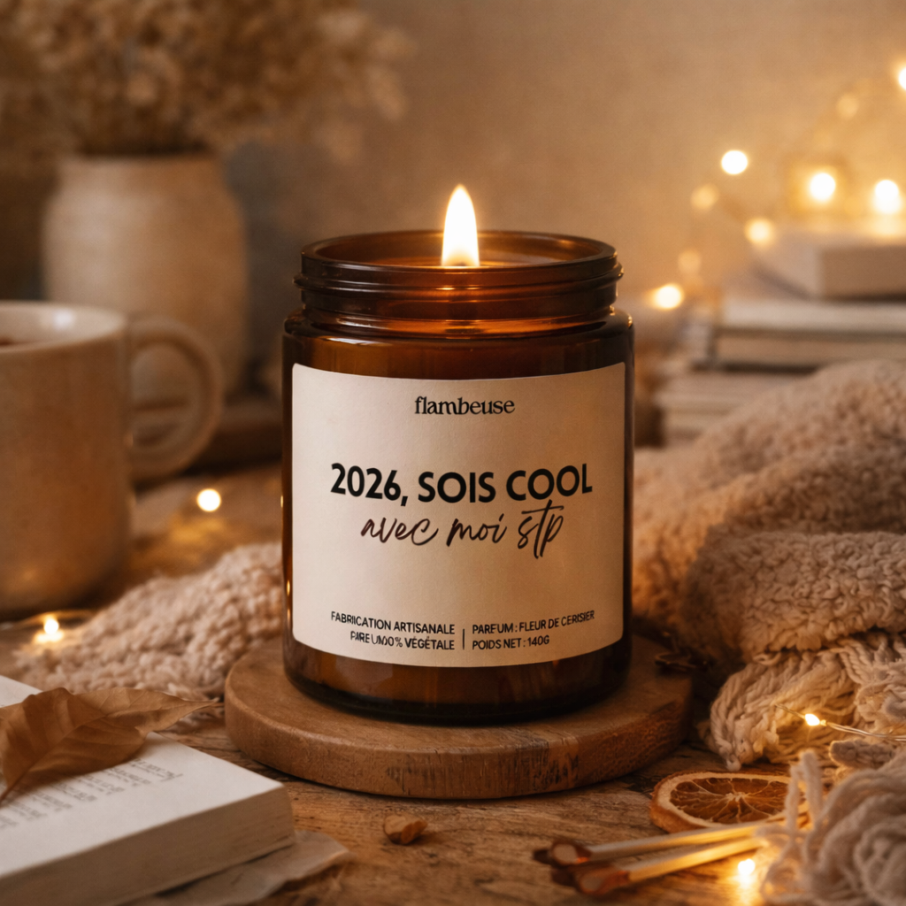 Bougie parfumée "2026, sois cool avec moi stp" - senteur Linge Frais